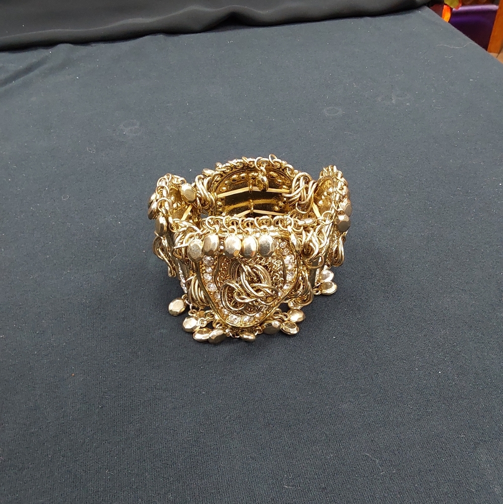 Stunning Statement Gold-Tone Cabochon Panel Bracelet